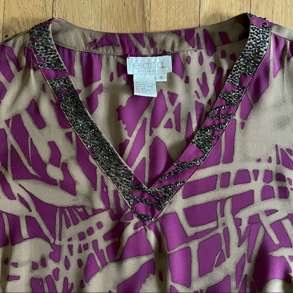 Elana by Tanner 100% Silk Embellished Floral Blouse | Size 14 - Picture 3 of 6
